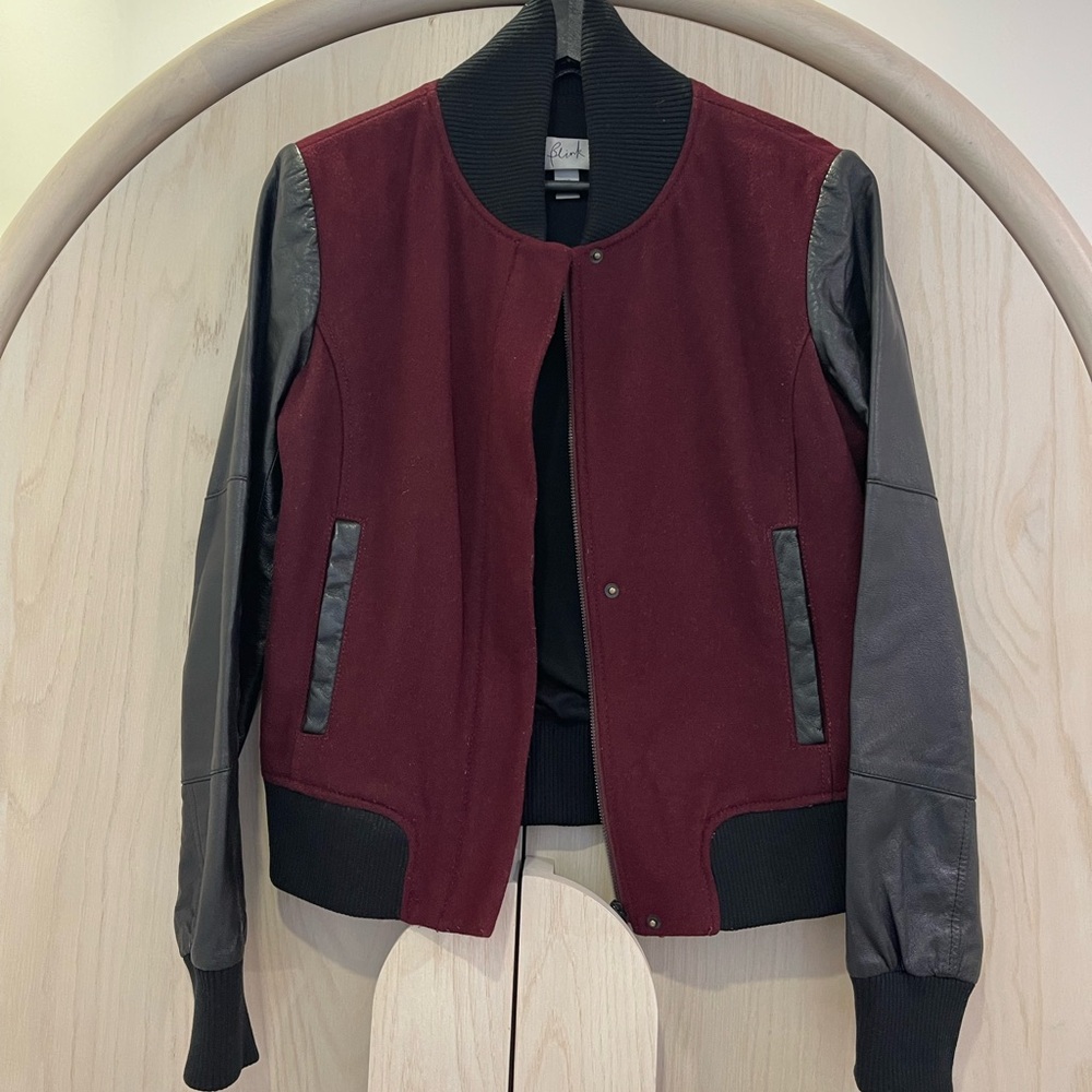Blink by Danier Burgundy and Black Varsity Jacket